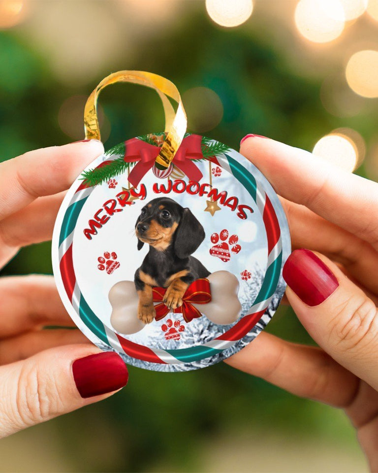 Dachshund Merry Woofmas Gift For You Circle Ornament, Christmas Ornament, Christmas Gift