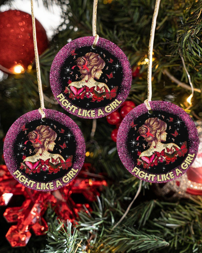 Fight Like A Girl Ornament Circle Ornament, Christmas Ornament, Christmas Gift