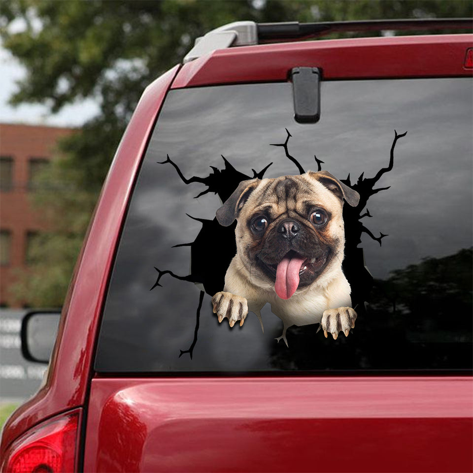 [sk1526-snf-tnt]-pug-crack-sticker-dogs-lover