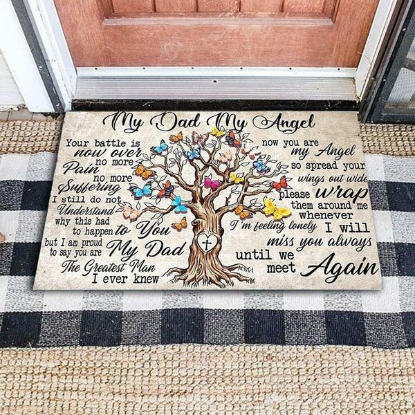 My Dad My Angel Your Battle Is Now Over Memorial Dad Indoor Outdoor Doormat Floor Mat Funny Gift Ideas Housewarming Gift Family Welcome Mat