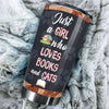 Camellia Personalized Girl Love Books And Cats Stainless Steel Tumbler - Double-Walled Insulation Thermal Cup With Lid Gift For Nerd Cat Lover