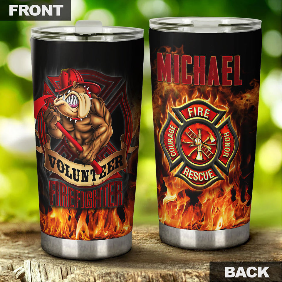 Camellia Personalized Volunteer Firefighter Bulldog Fire Honor Rescue Stainless Steel Tumbler - Double-Walled Insulation Thermal Cup With Lid Gift For Firefighter Firemen