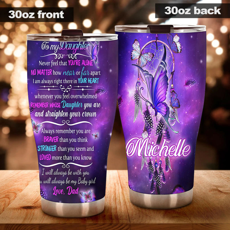 Camellia Personalized Butterfly To My Daughter Loving Letter Stainless Steel Tumbler - Double-Walled Insulation Thermal Cup With Lid Father Gift For Daughter