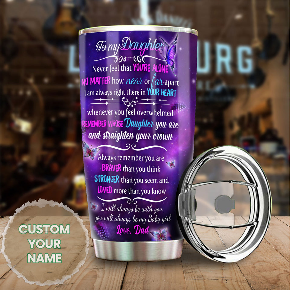 Camellia Personalized Butterfly To My Daughter Loving Letter Stainless Steel Tumbler - Double-Walled Insulation Thermal Cup With Lid Father Gift For Daughter