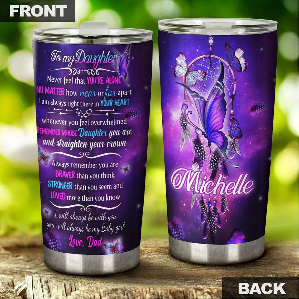 Camellia Personalized Butterfly To My Daughter Loving Letter Stainless Steel Tumbler - Double-Walled Insulation Thermal Cup With Lid Father Gift For Daughter