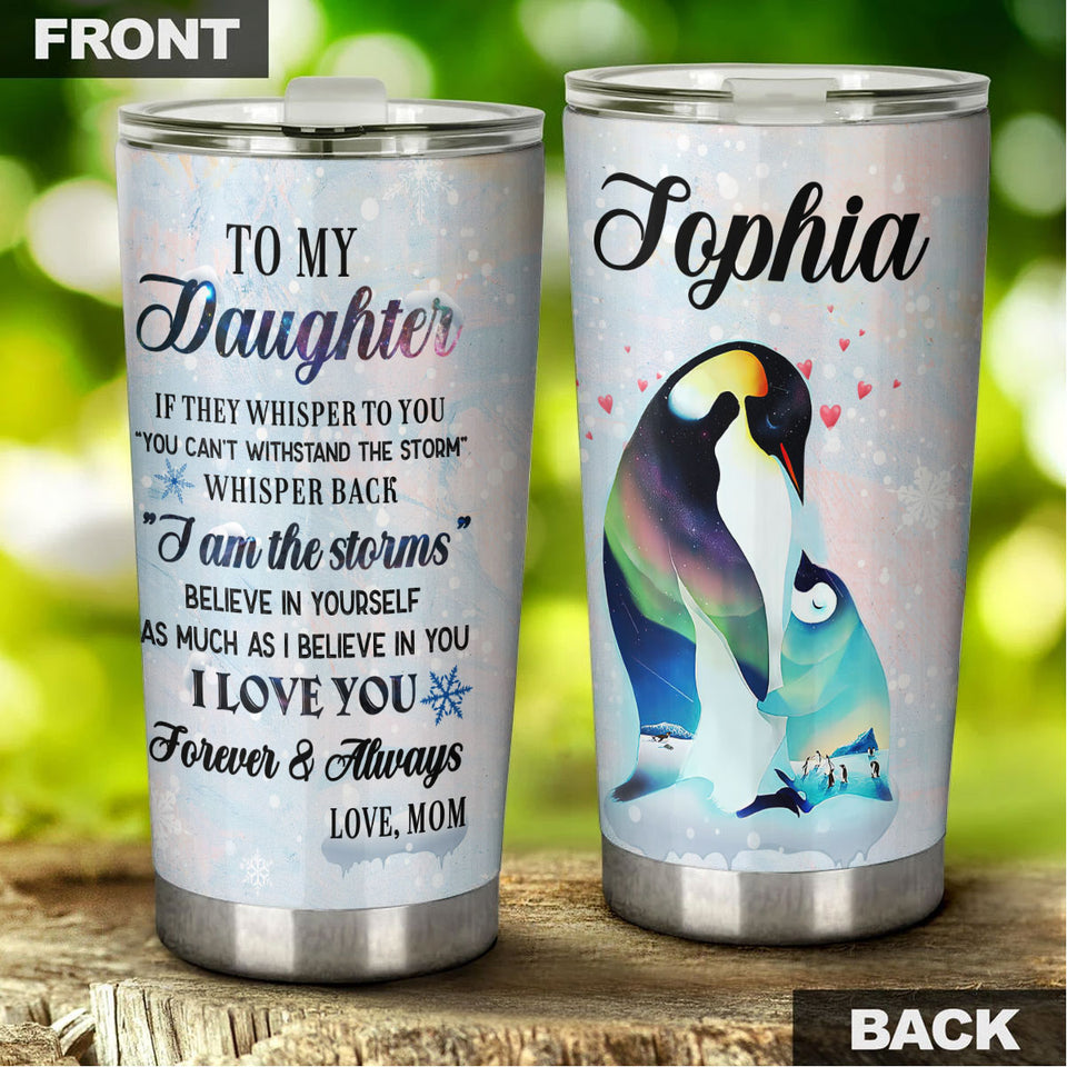 Camellia Personalized Penguins To My Daughter Loving Letters Stainless Steel Tumbler - Double-Walled Insulation Thermal Cup With Lid Mom Gift For Girls