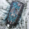 Camellia Personalized Peace Hippie Dreamcatcher Wooden Style Stainless Steel Tumbler - Double-Walled Insulation Thermal Cup With Lid Gift For Hipster Hippie Peace Lover