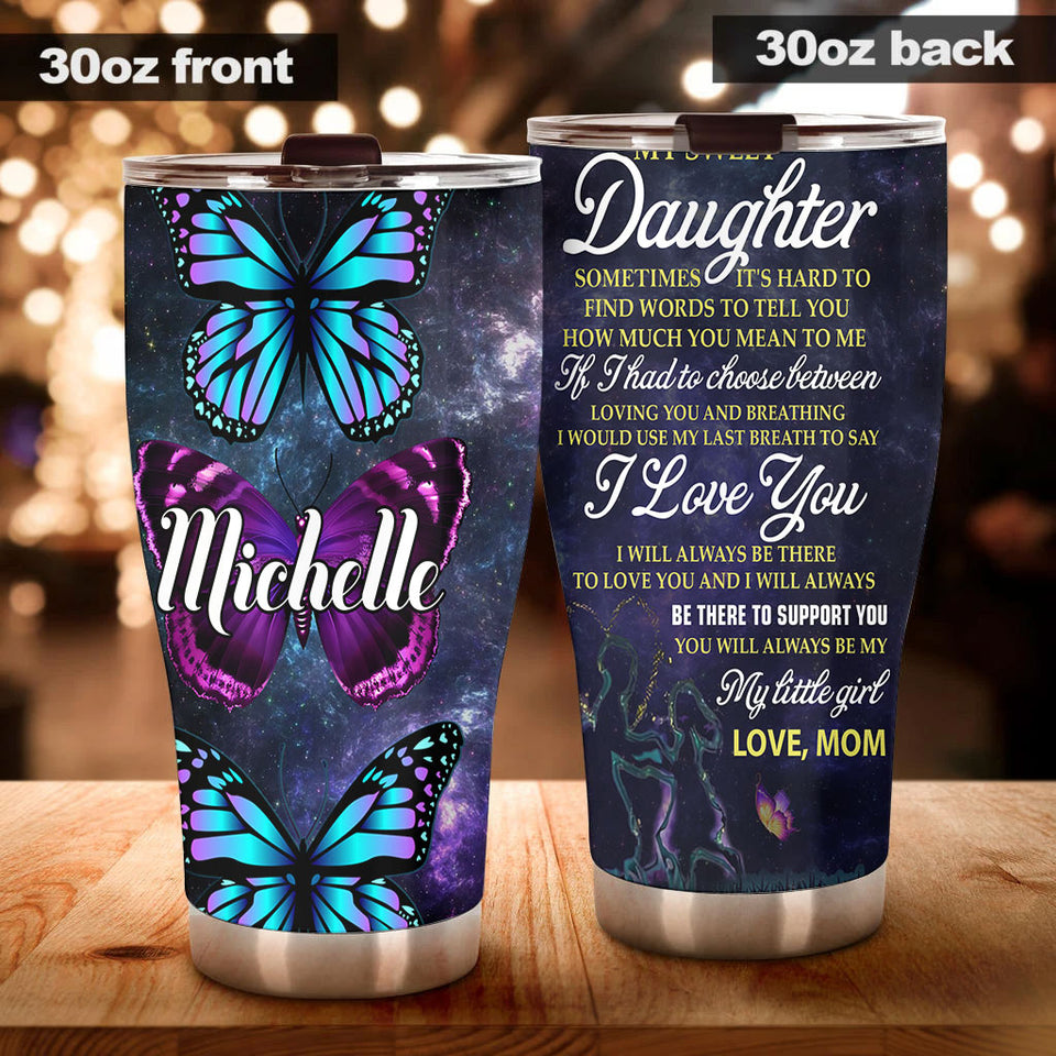 Camellia Personalized Butterfly To My Daughter Loving Letter Stainless Steel Tumbler - Double-Walled Insulation Travel Thermal Cup With Lid Mom Gift For Daughter