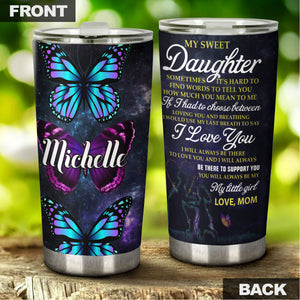 Camellia Personalized Butterfly To My Daughter Loving Letter Stainless Steel Tumbler - Double-Walled Insulation Travel Thermal Cup With Lid Mom Gift For Daughter