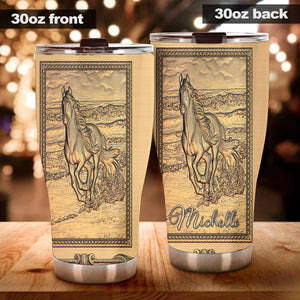 Camellia Personalized Viking Horse Metal Style Stainless Steel Tumbler - Double-Walled Insulation Travel Thermal Cup With Lid Gift For Birthday Horse Lover Barrel Racing