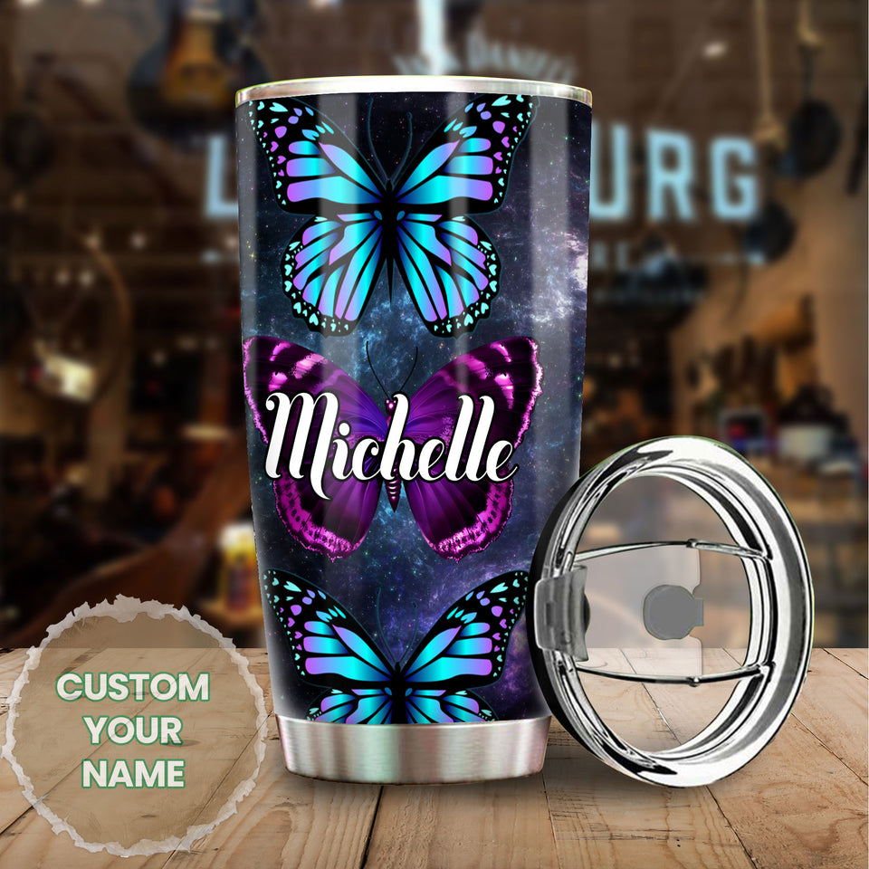 Camellia Personalized Butterfly To My Daughter Loving Letter Stainless Steel Tumbler - Double-Walled Insulation Travel Thermal Cup With Lid Mom Gift For Daughter