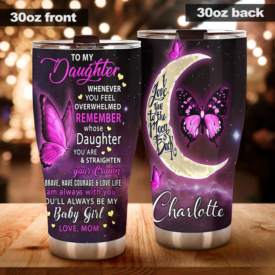 Camellia Personalized Butterfly To My Daughter Loving Letter Stainless Steel Tumbler - Double-Walled Insulation Thermal Cup With Lid Mom Gift For Daughter