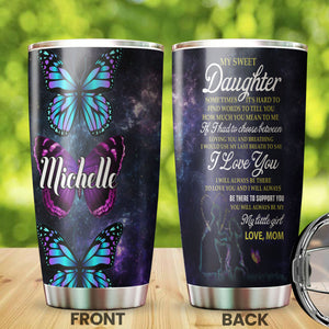 Camellia Personalized Butterfly To My Daughter Loving Letter Stainless Steel Tumbler - Double-Walled Insulation Travel Thermal Cup With Lid Mom Gift For Daughter
