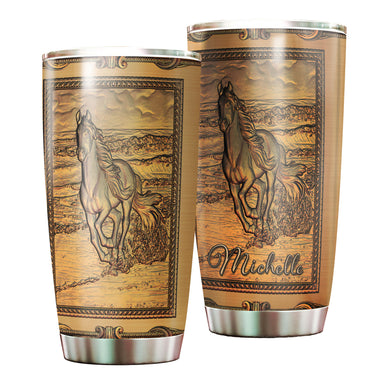 Camellia Personalized Viking Horse Metal Style Stainless Steel Tumbler - Double-Walled Insulation Travel Thermal Cup With Lid Gift For Birthday Horse Lover Barrel Racing