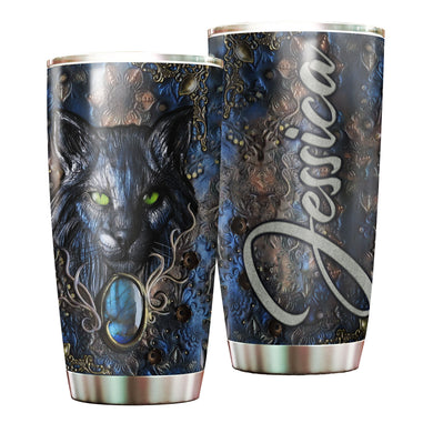 Camellia Personalized Wild Cat Wooden Style Vintage Stainless Steel Tumbler - Double-Walled Insulation Travel Thermal Cup With Lid Gift For Pet Lover Cat Mom