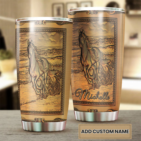 Camellia Personalized Viking Horse Metal Style Stainless Steel Tumbler - Double-Walled Insulation Travel Thermal Cup With Lid Gift For Birthday Horse Lover Barrel Racing
