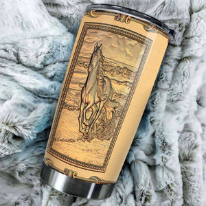 Camellia Personalized Viking Horse Metal Style Stainless Steel Tumbler - Double-Walled Insulation Travel Thermal Cup With Lid Gift For Birthday Horse Lover Barrel Racing