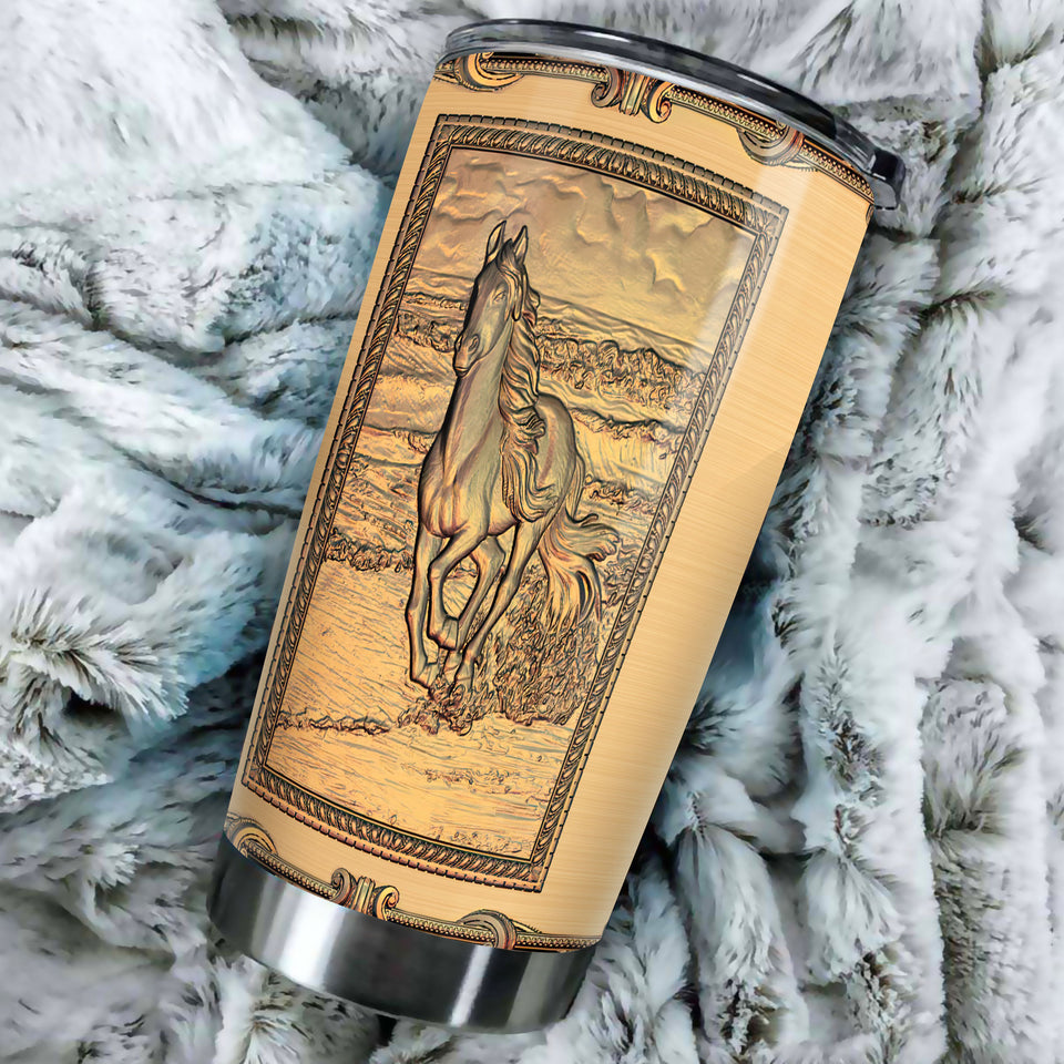Camellia Personalized Viking Horse Metal Style Stainless Steel Tumbler - Double-Walled Insulation Travel Thermal Cup With Lid Gift For Birthday Horse Lover Barrel Racing