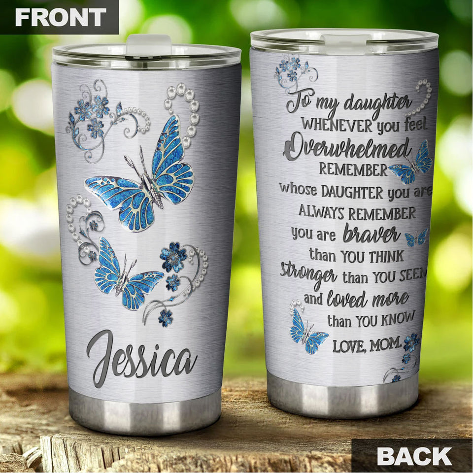 Camellia Personalized Butterfly Jewelry To My Daughter Loving Letters Stainless Steel Tumbler - Double-Walled Insulation Travel Thermal Cup With Lid Mom Gift For Daughter Girl