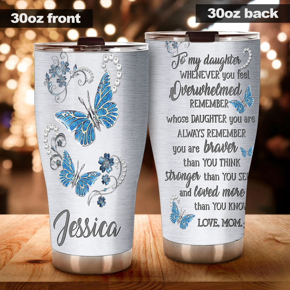 Camellia Personalized Butterfly Jewelry To My Daughter Loving Letters Stainless Steel Tumbler - Double-Walled Insulation Travel Thermal Cup With Lid Mom Gift For Daughter Girl