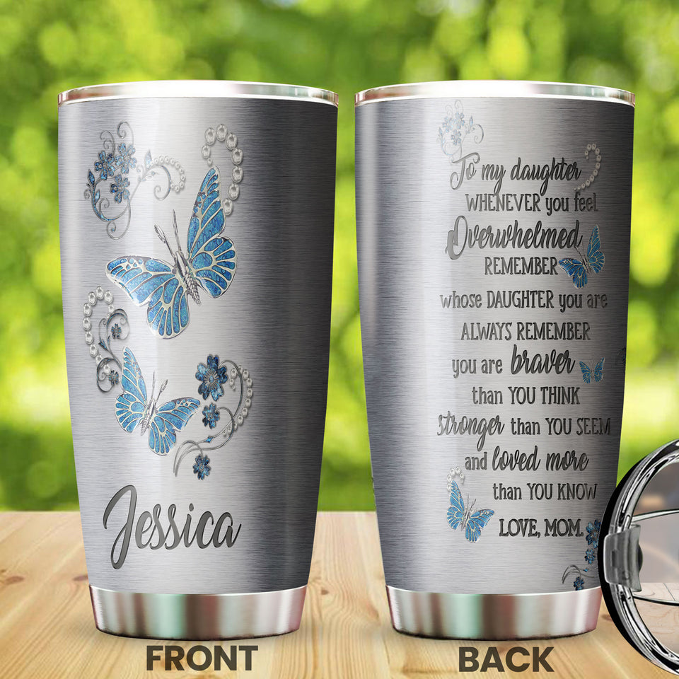 Camellia Personalized Butterfly Jewelry To My Daughter Loving Letters Stainless Steel Tumbler - Double-Walled Insulation Travel Thermal Cup With Lid Mom Gift For Daughter Girl