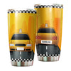 Camellia Personalized American Yellow Taxi Car Graphics Stainless Steel Tumbler - Double-Walled Insulation Travel Thermal Cup With Lid Gift For Taxi Driver Birthday