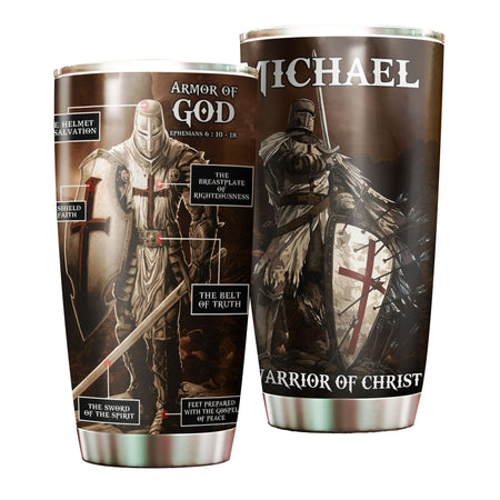 Camellia Personalized Armor of God Stainless Steel Tumbler - Customized Double-Walled Insulation Thermal Cup With Lid Gift For Dad