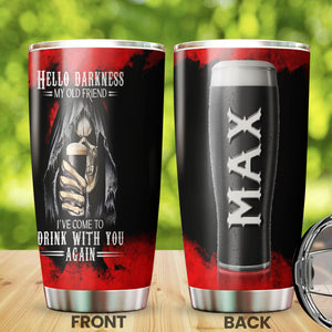 Camellia Personalized Hello Darkness Come To Drink With You Beer Stainless Steel Tumbler - Double-Walled Insulation Beer Thermal Cup With Lid Gift For Beer Dad Uncle