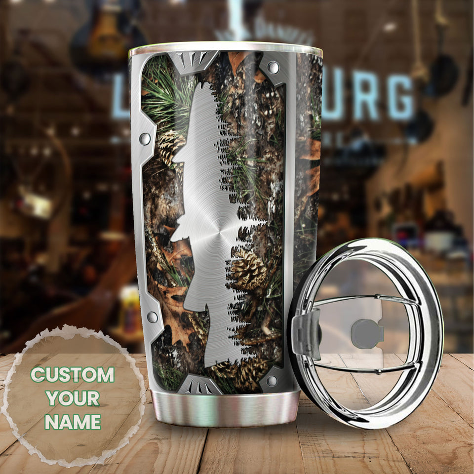 Camellia Personalized Fishing Hunting Metal Style Stainless Steel Tumbler - Double-Walled Insulation Travel Thermal Cup With Lid Gift For Fisherman Fighing Dad Hunter