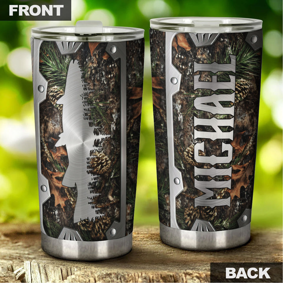 Camellia Personalized Fishing Hunting Metal Style Stainless Steel Tumbler - Double-Walled Insulation Travel Thermal Cup With Lid Gift For Fisherman Fighing Dad Hunter