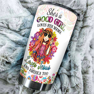 Camellia Personalized Henna Flowers Good Girl Loves Mama Jesus American Stainless Steel Tumbler - Double-Walled Insulation Thermal Cup With Lid Gift For Daughter Kid
