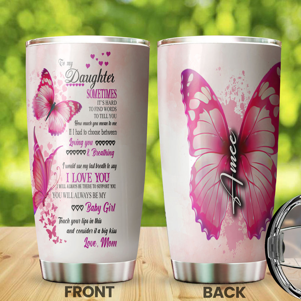 Camellia Personalized Butterfly To My Daughter Stainless Steel Tumbler - Double-Walled Insulation Thermal Cup With Lid Mom Gift For Daughter