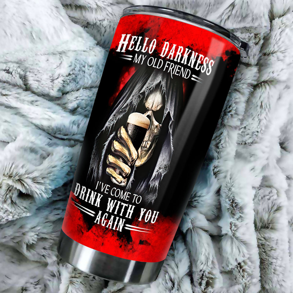 Camellia Personalized Hello Darkness Come To Drink With You Beer Stainless Steel Tumbler - Double-Walled Insulation Beer Thermal Cup With Lid Gift For Beer Dad Uncle