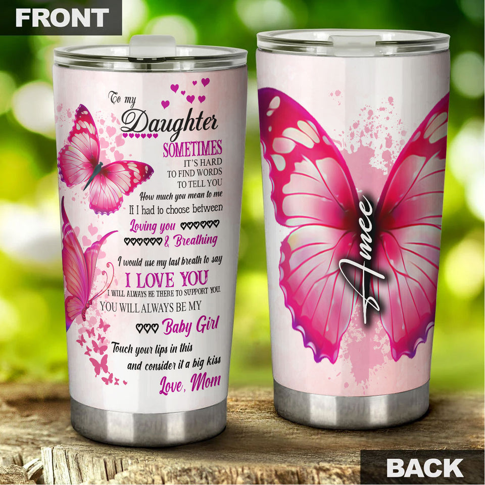 Camellia Personalized Butterfly To My Daughter Stainless Steel Tumbler - Double-Walled Insulation Thermal Cup With Lid Mom Gift For Daughter