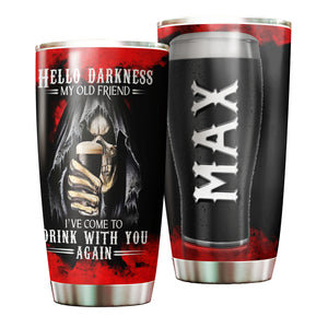 Camellia Personalized Hello Darkness Come To Drink With You Beer Stainless Steel Tumbler - Double-Walled Insulation Beer Thermal Cup With Lid Gift For Beer Dad Uncle