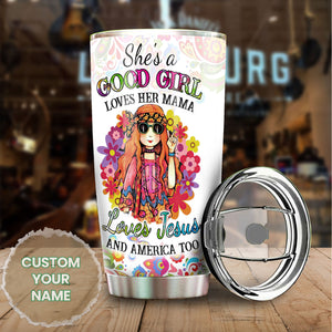 Camellia Personalized Henna Flowers Good Girl Loves Mama Jesus American Stainless Steel Tumbler - Double-Walled Insulation Thermal Cup With Lid Gift For Daughter Kid