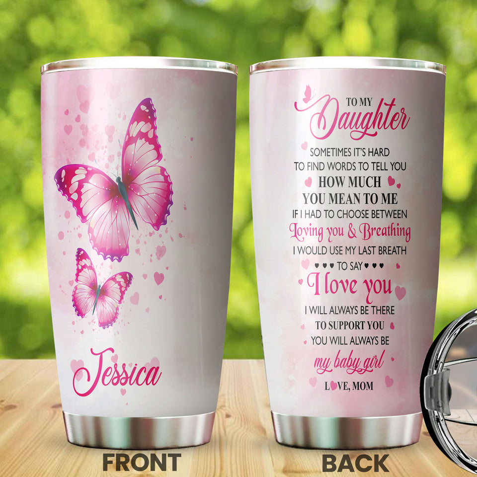 Camellia Personalized Butterfly To My Daughter Loving Letter Stainless Steel Tumbler - Double-Walled Insulation Thermal Cup With Lid Mom Gift For Kids Daughter