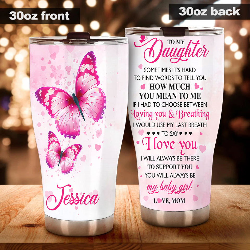 Camellia Personalized Butterfly To My Daughter Loving Letter Stainless Steel Tumbler - Double-Walled Insulation Thermal Cup With Lid Mom Gift For Kids Daughter