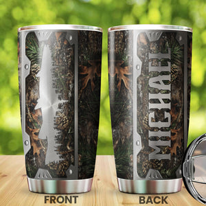 Camellia Personalized Fishing Hunting Metal Style Stainless Steel Tumbler - Double-Walled Insulation Travel Thermal Cup With Lid Gift For Fisherman Fighing Dad Hunter