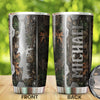Camellia Personalized Fishing Hunting Metal Style Stainless Steel Tumbler - Double-Walled Insulation Travel Thermal Cup With Lid Gift For Fisherman Fighing Dad Hunter