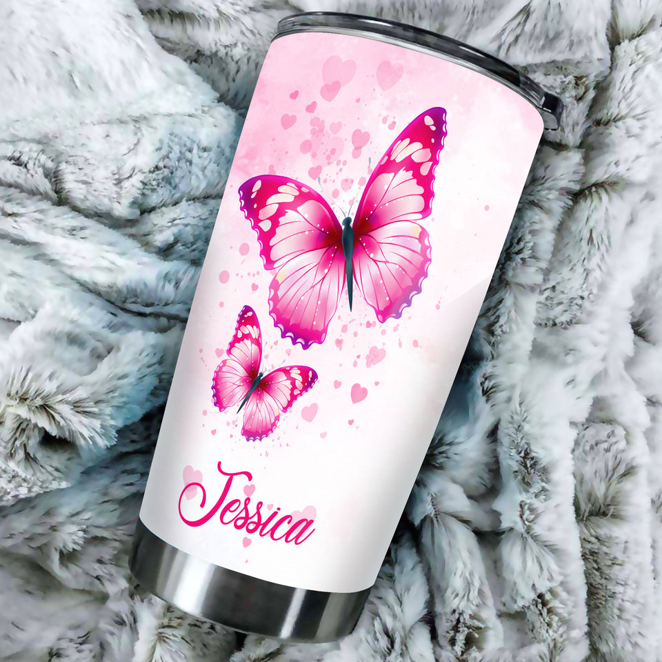 Camellia Personalized Butterfly To My Daughter Loving Letter Stainless Steel Tumbler - Double-Walled Insulation Thermal Cup With Lid Mom Gift For Kids Daughter