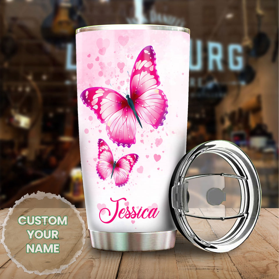 Camellia Personalized Butterfly To My Daughter Loving Letter Stainless Steel Tumbler - Double-Walled Insulation Thermal Cup With Lid Mom Gift For Kids Daughter