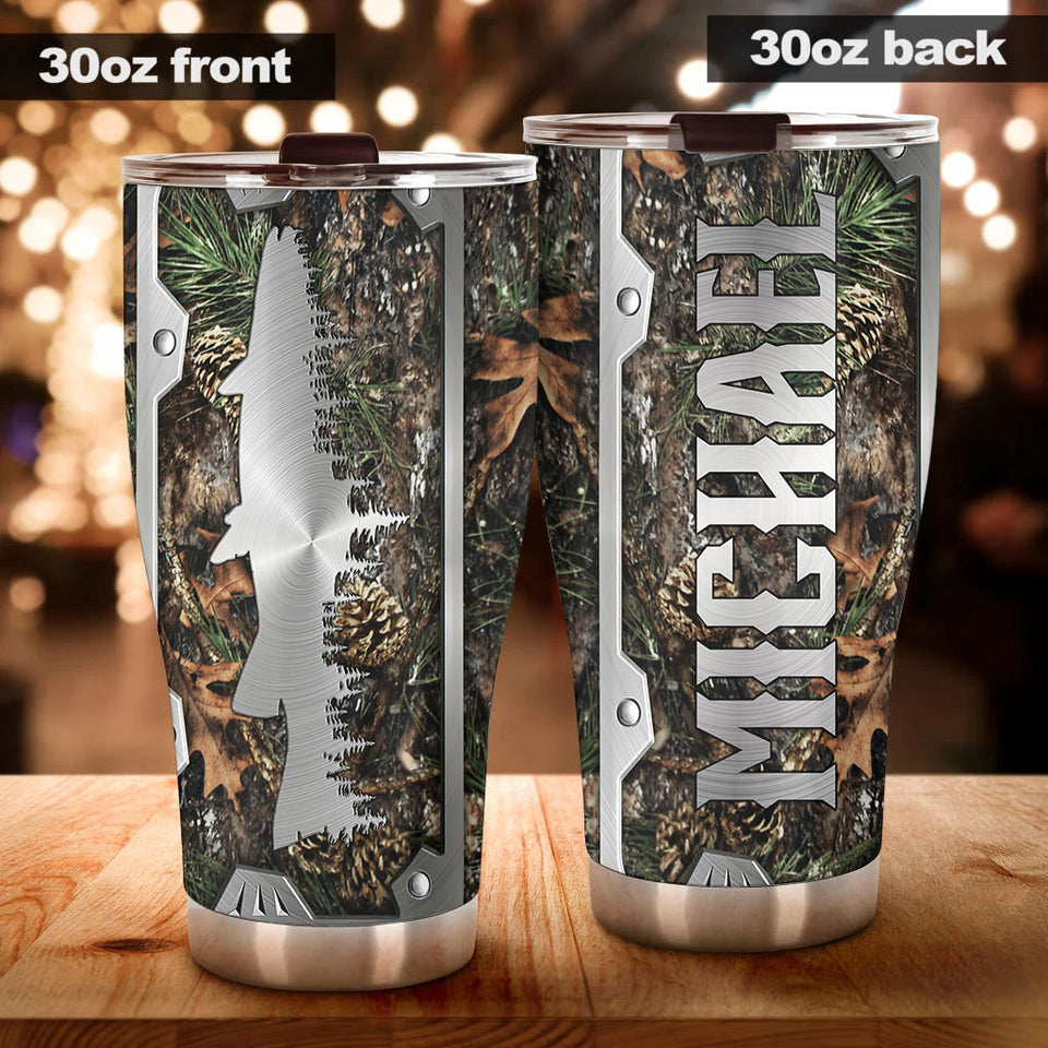 Camellia Personalized Fishing Hunting Metal Style Stainless Steel Tumbler - Double-Walled Insulation Travel Thermal Cup With Lid Gift For Fisherman Fighing Dad Hunter