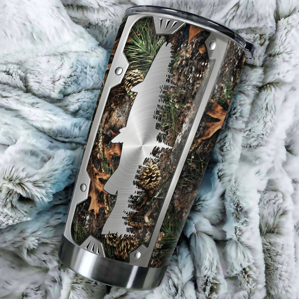 Camellia Personalized Fishing Hunting Metal Style Stainless Steel Tumbler - Double-Walled Insulation Travel Thermal Cup With Lid Gift For Fisherman Fighing Dad Hunter