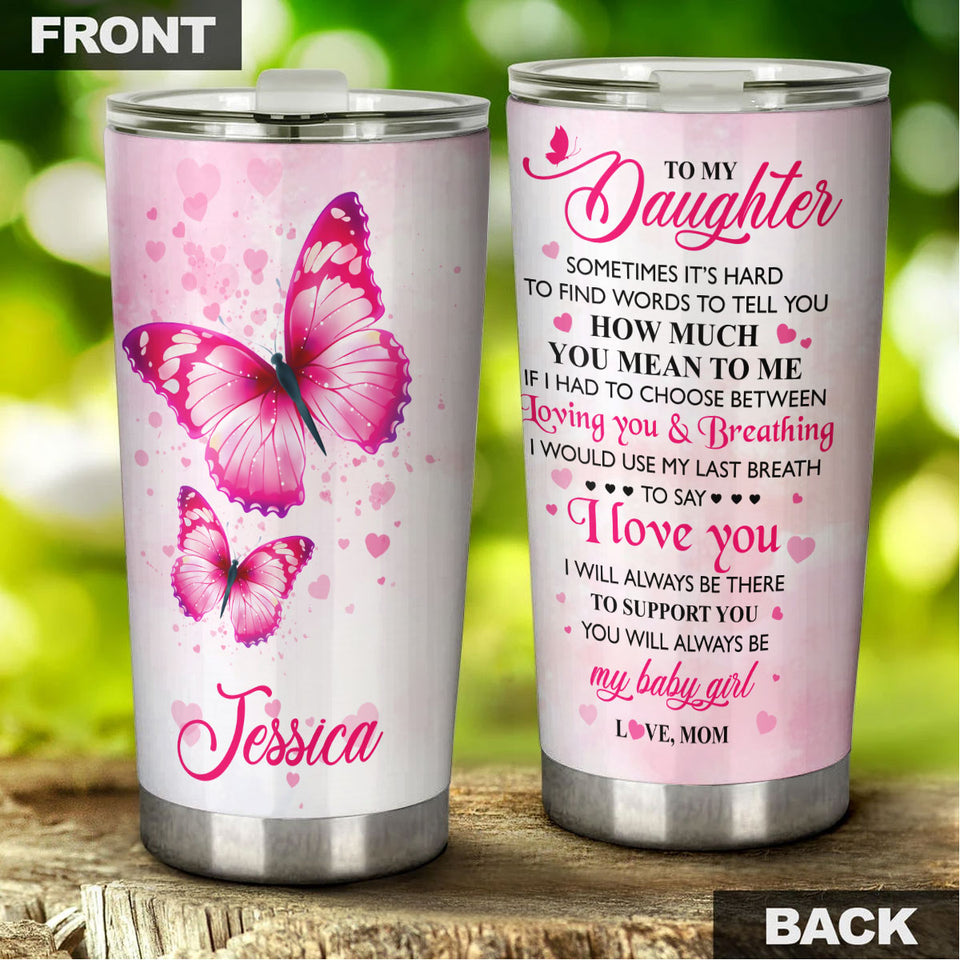 Camellia Personalized Butterfly To My Daughter Loving Letter Stainless Steel Tumbler - Double-Walled Insulation Thermal Cup With Lid Mom Gift For Kids Daughter