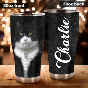 Camellia Personalized Cute Black Cat Stainless Steel Tumbler - Double-Walled Insulation Travel Thermal Cup With Lid Gift For Pet Lover Cat Mom