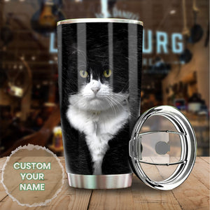 Camellia Personalized Cute Black Cat Stainless Steel Tumbler - Double-Walled Insulation Travel Thermal Cup With Lid Gift For Pet Lover Cat Mom