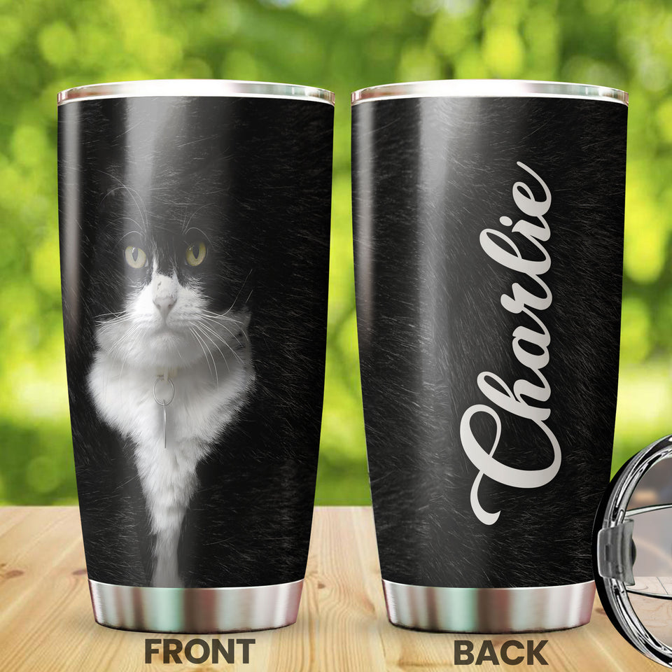 Camellia Personalized Cute Black Cat Stainless Steel Tumbler - Double-Walled Insulation Travel Thermal Cup With Lid Gift For Pet Lover Cat Mom