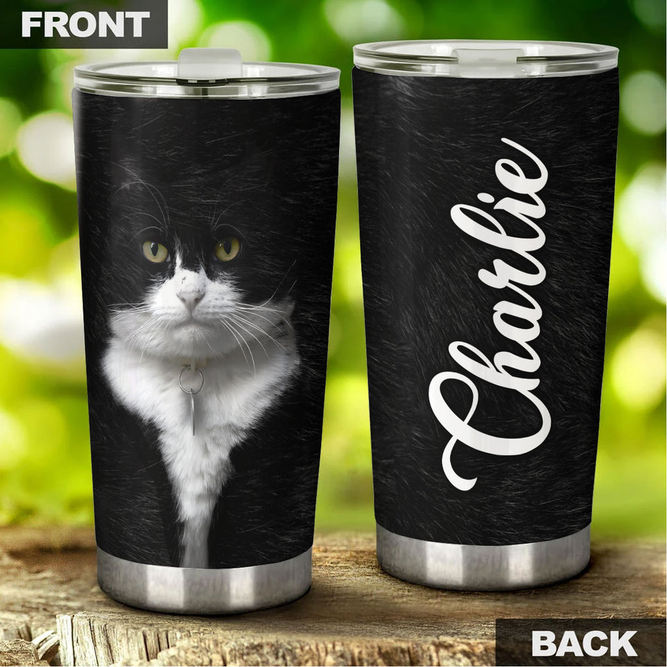Camellia Personalized Cute Black Cat Stainless Steel Tumbler - Double-Walled Insulation Travel Thermal Cup With Lid Gift For Pet Lover Cat Mom