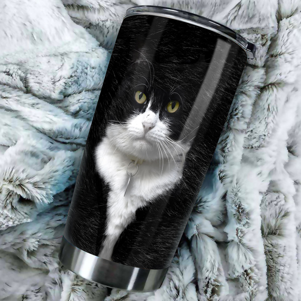 Camellia Personalized Cute Black Cat Stainless Steel Tumbler - Double-Walled Insulation Travel Thermal Cup With Lid Gift For Pet Lover Cat Mom